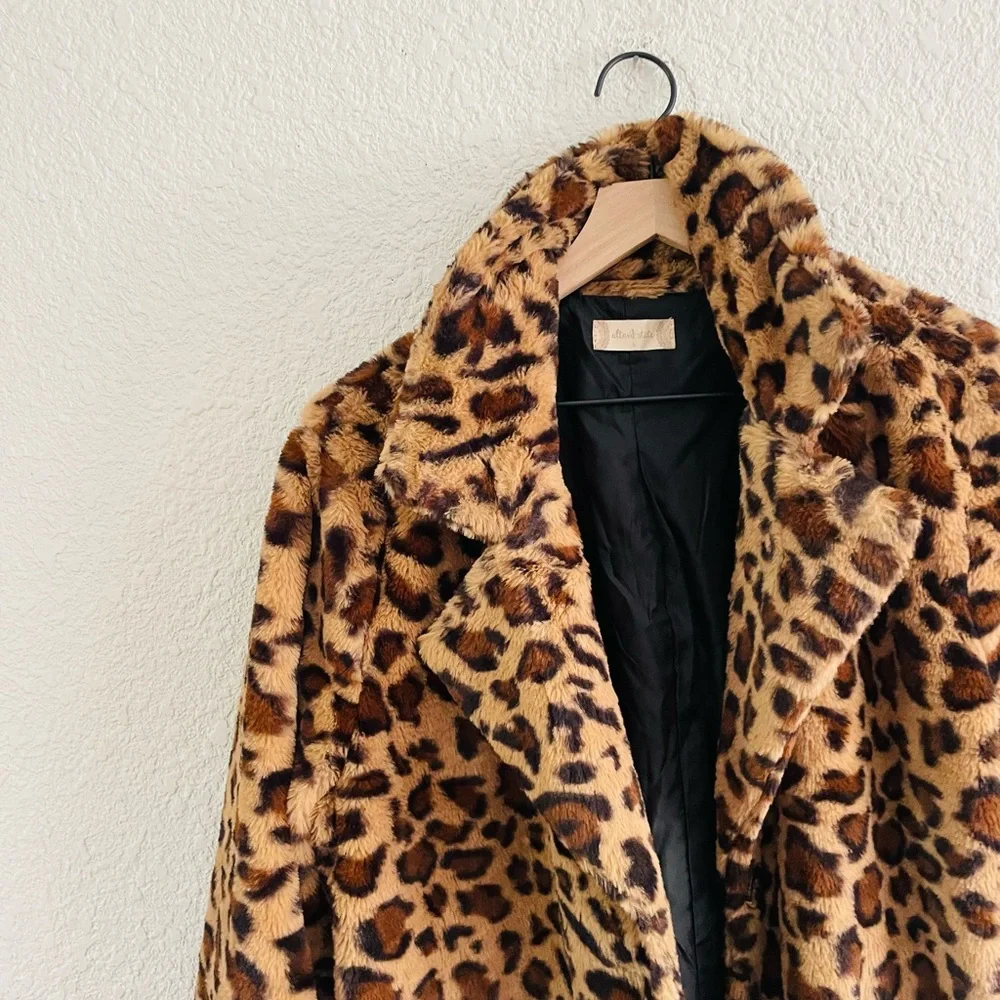 Altar'd State Leopard Print Faux Fur Coat in Brown and Black - Picture 2 of 13